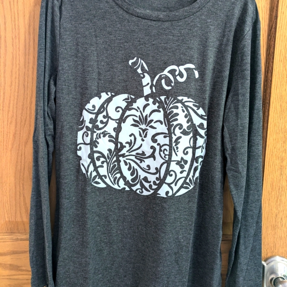 Fall Autumn Pumpkin print long sleeve  crew neck t shirt